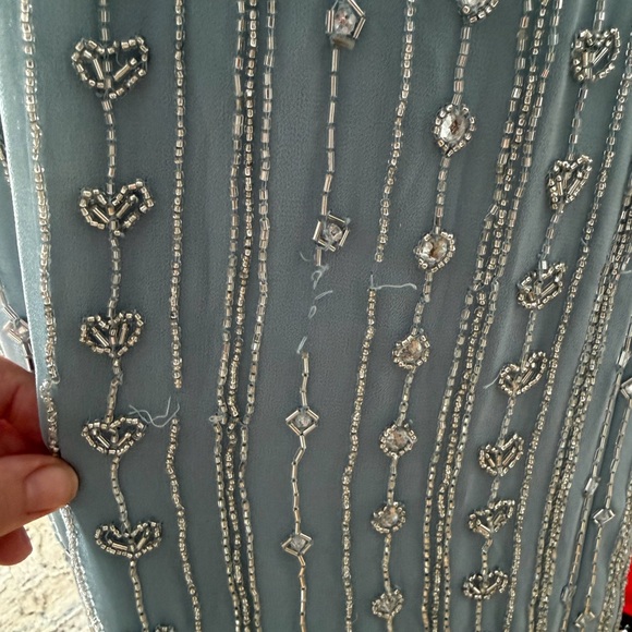 Mac Duggal Beaded Cap Sleeve Colum Midi Dress in Slate Blue - Picture 11 of 11